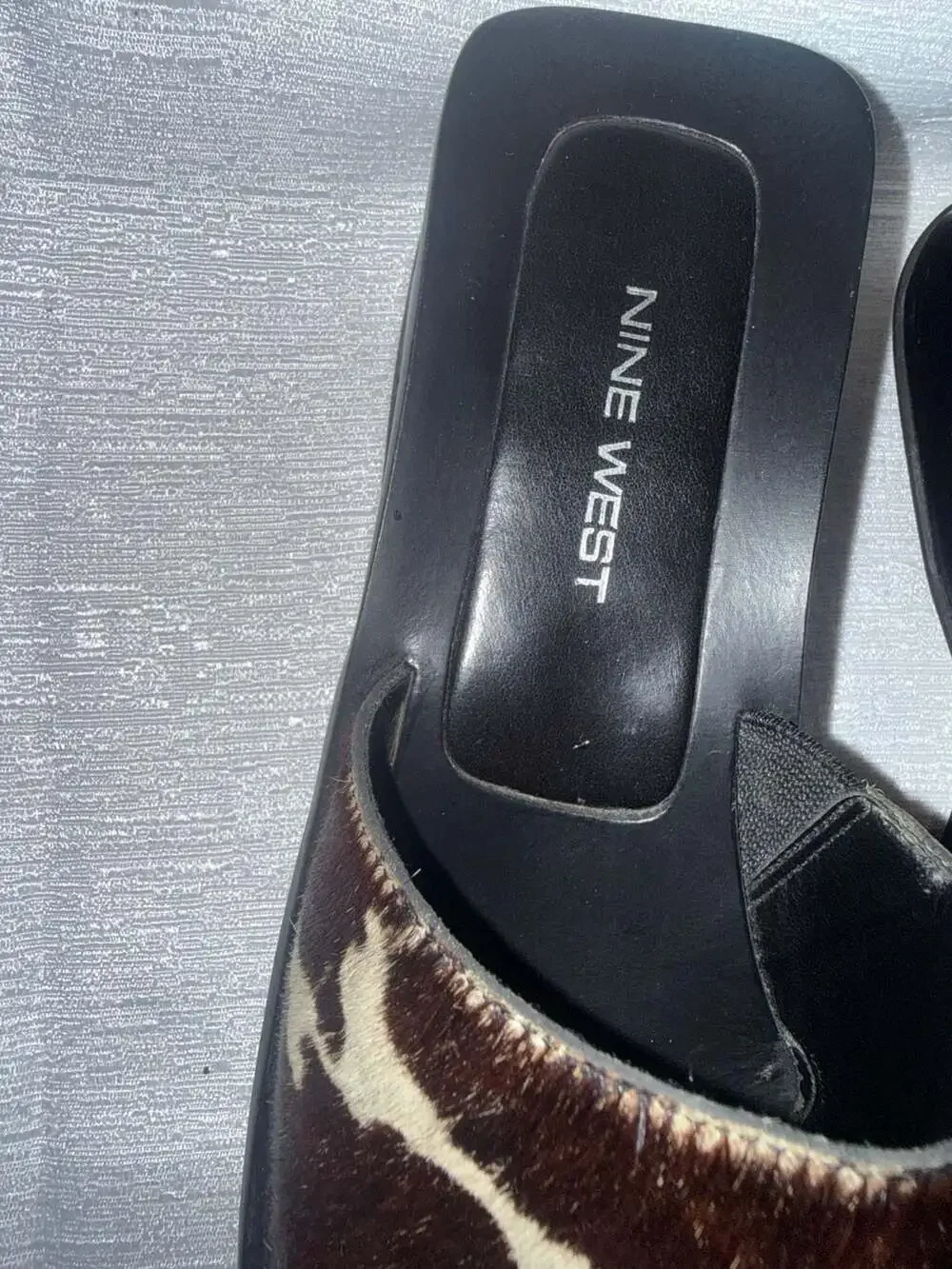 Nine West Women's Cow Print Ponyhair Platform Slide Sandals